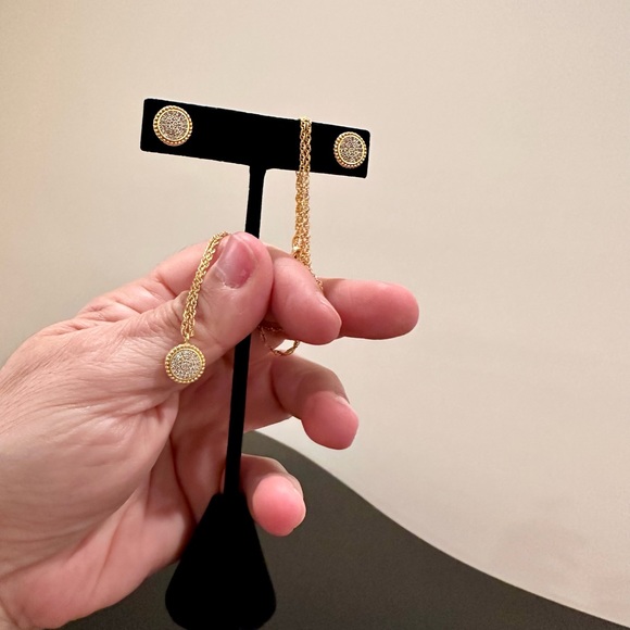 NWT RARE Authentic Luxury Minimalist Julie Vos pavé CZ Earring And Necklace Set - Picture 9 of 17